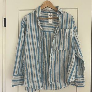 Abercrombie oversized blue and white striped button down